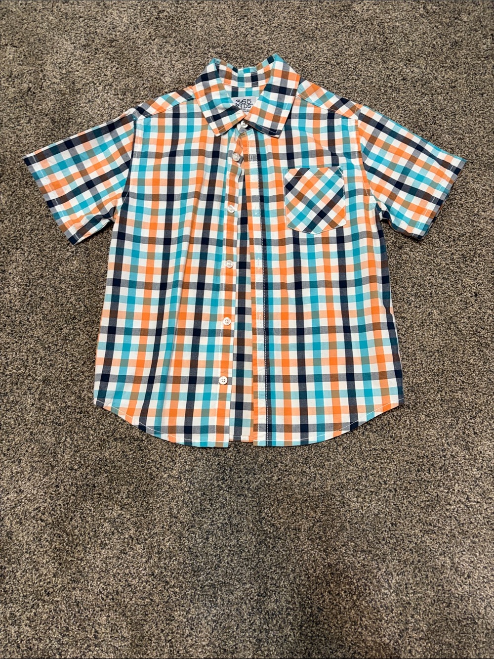 Boy's Plaid Short-Sleeve Button-Down Shirt in Orange, Teal & Navy Size 8